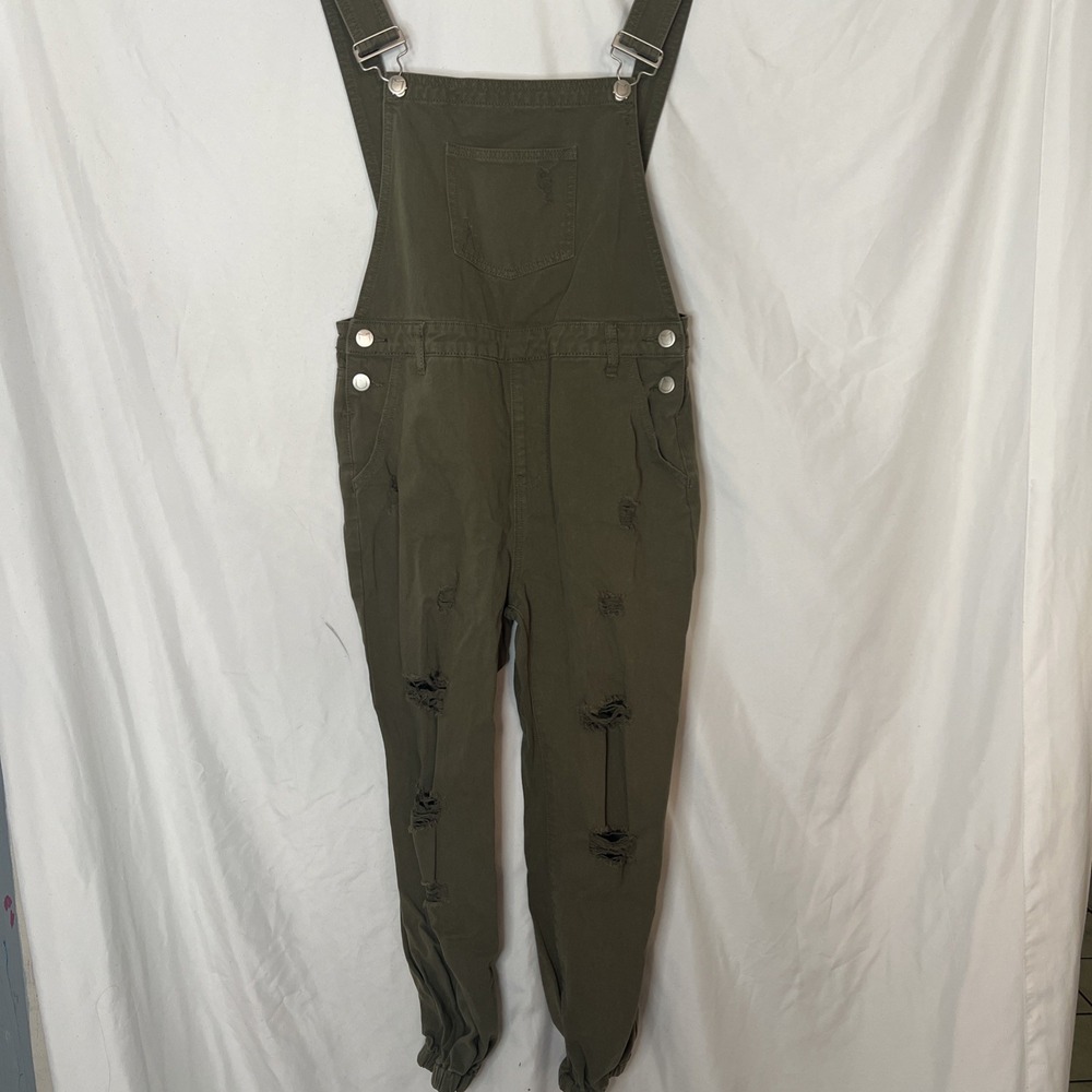 Kittenish  Olive Green Distressed Jogger Overalls‎ Women size Medium